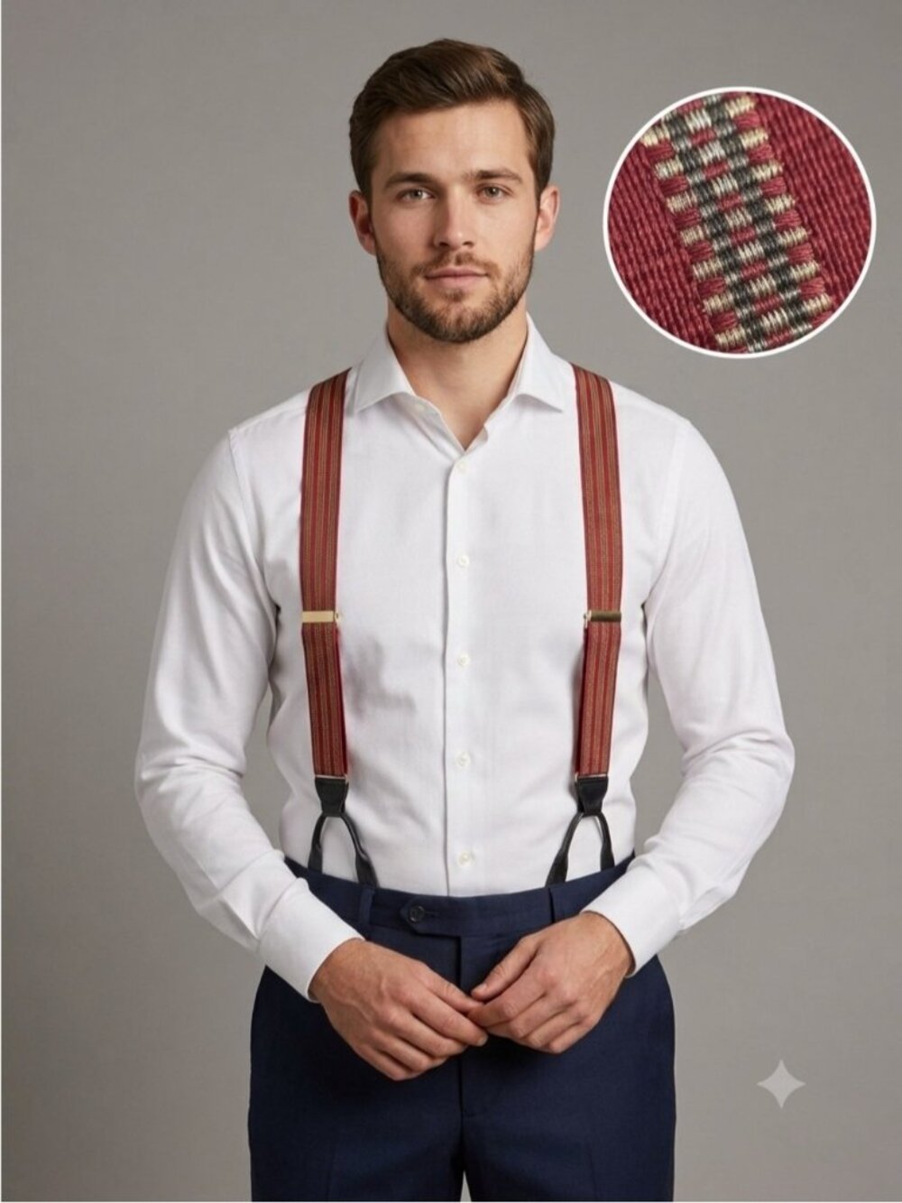 Vintage Burgundy w/ Striped Pattern Braces Button Suspenders - One Size 🇨🇦